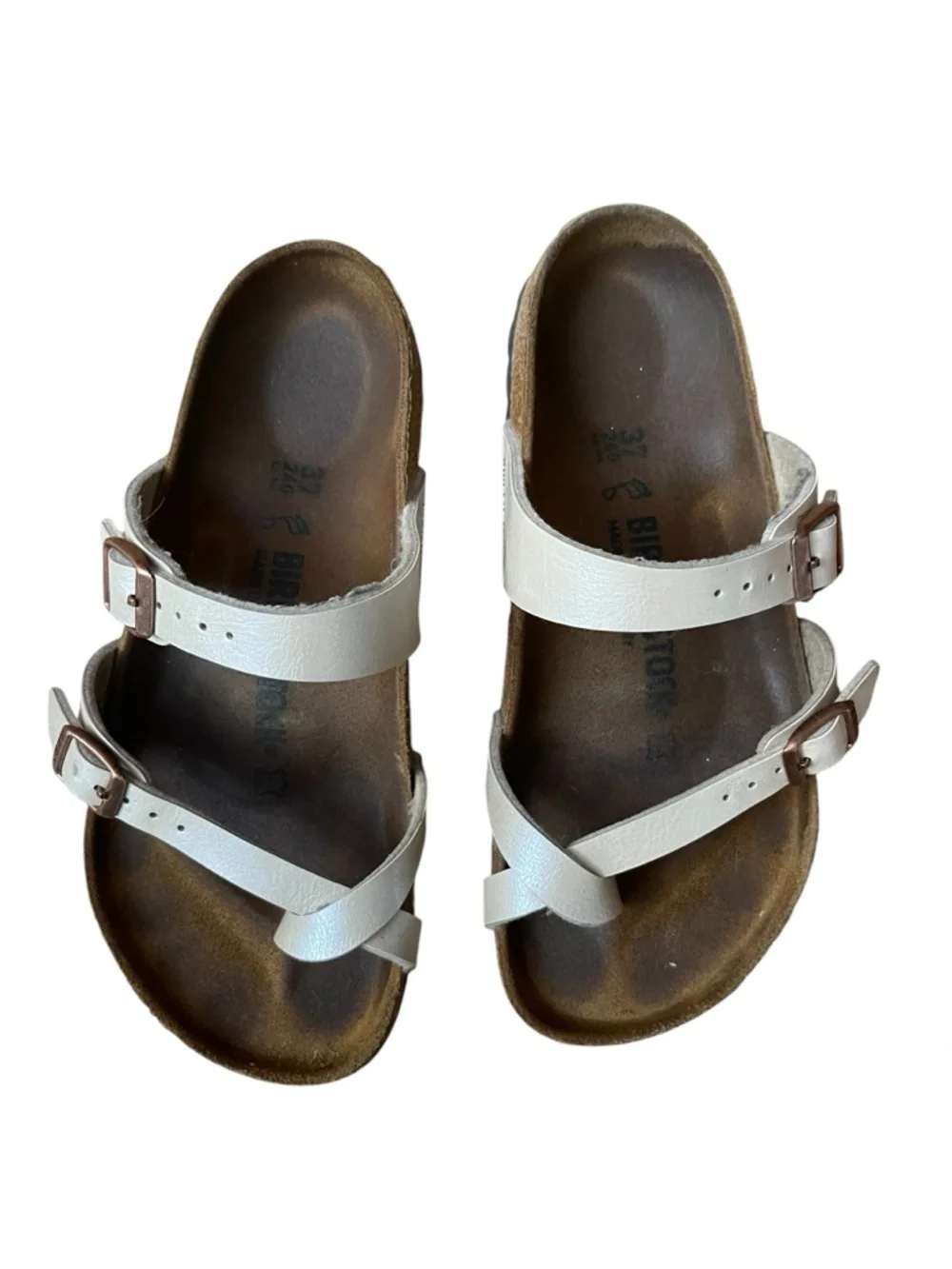 Birkenstock Mayari Pearl White Metallic Sandals‎ Size 37 Light Gold Strappy